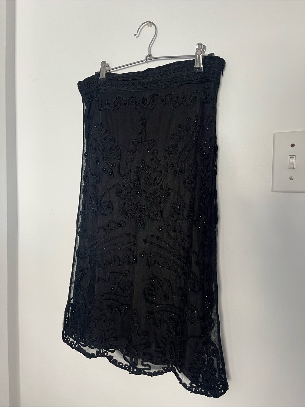 Vintage Vice Versa Black Beaded Soutache Mesh Midi Skirt Whimsigoth Y2K